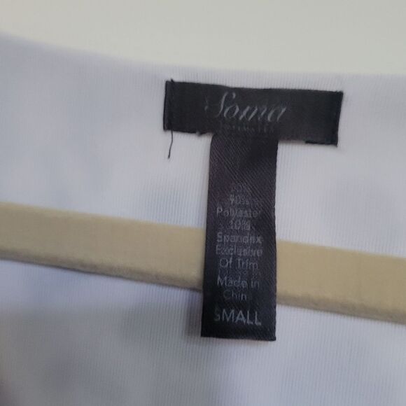 SOMA neutral black tan cream white 3/4 sleeve stretch dress S SMALL - Picture 4 of 6